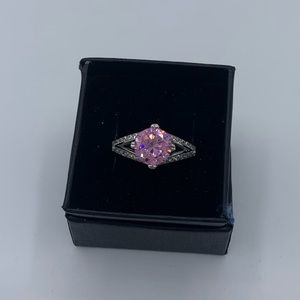 Pink Sapphire, White Topaz ring, size 8.5